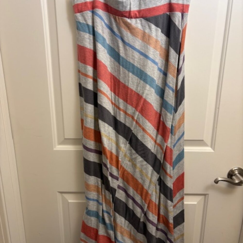 Multicolor Striped Midi Skirt – Elastic Waist